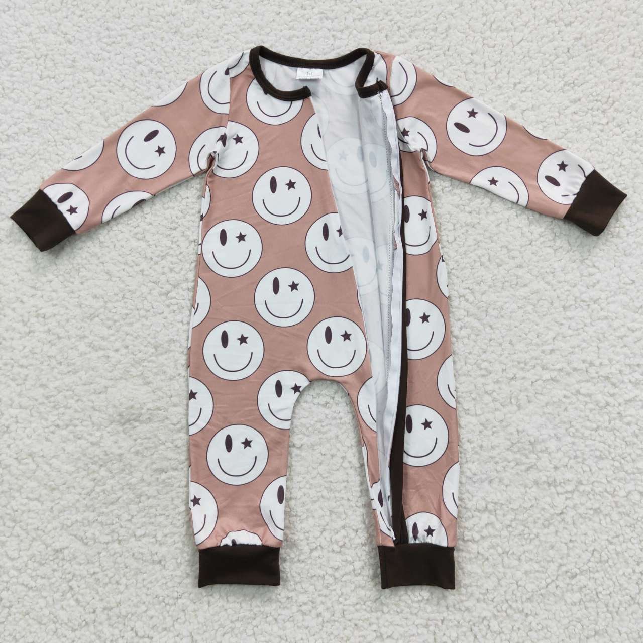 LR0332 Smile Brown Long Sleeves Kids Romper