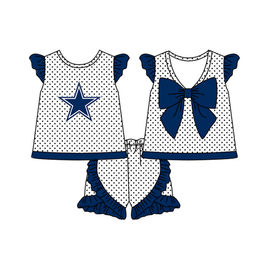 custom S 8.14 Blue star flutter sleeve shorts girls & boy set