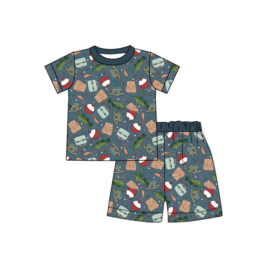 custom style cute fishing short sleeve shorts kids pajamas