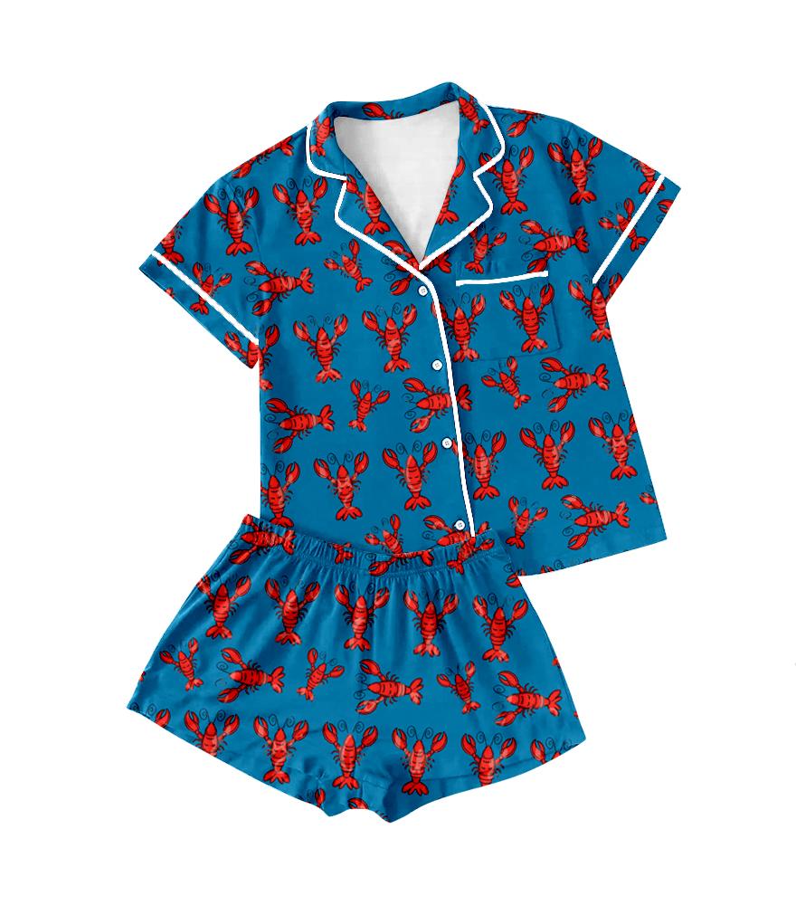 Custom Moq 3 Cute Crayfish Blue Mama and Me Pajamas Sibling Clothes