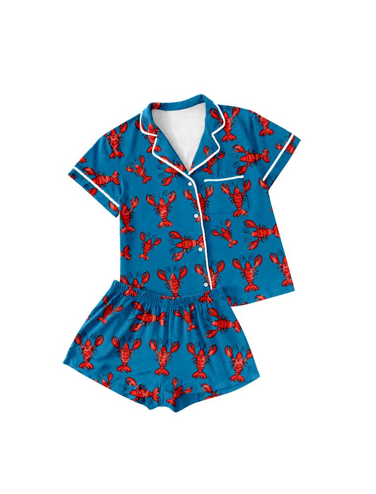 Custom Moq 3 Cute Crayfish Blue Mama and Me Pajamas Sibling Clothes