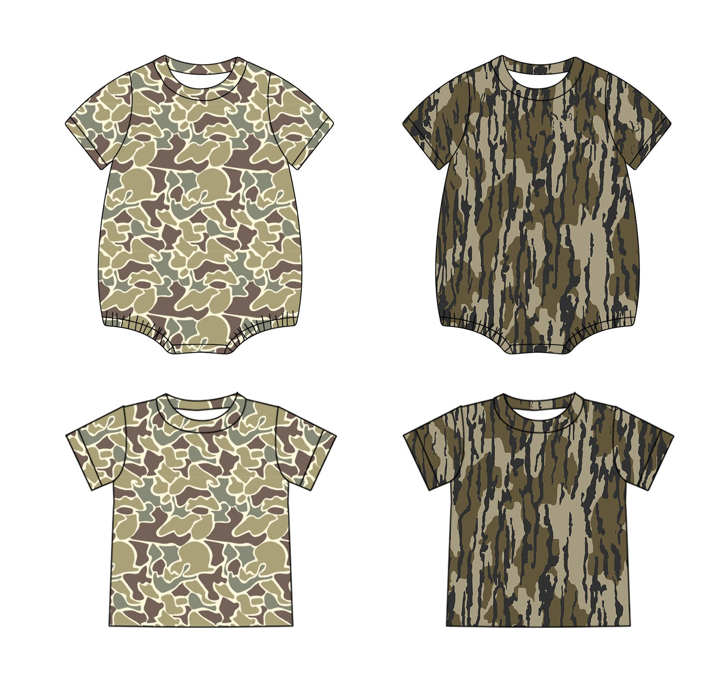 SR1253 dark green camo short sleeve boys romper