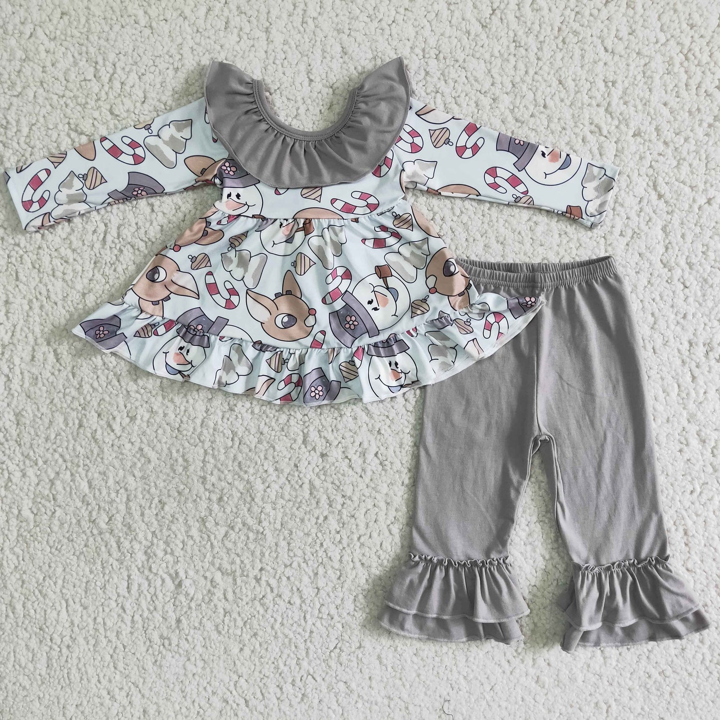 6 B5-20 Christmas Snowman & Deer Print With Bow Kids Set