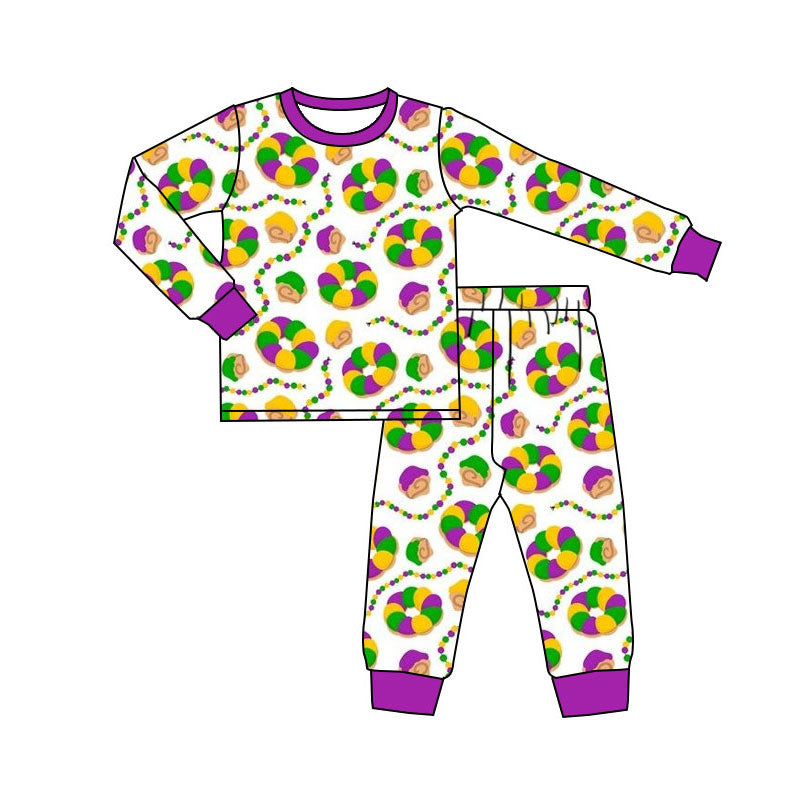 custom moq 5 Mardi Gras dount purple long sleeve girls girls pajamas