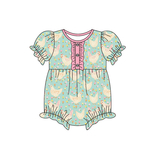 custom moq 5 cute chick flowers short sleeve girls romper