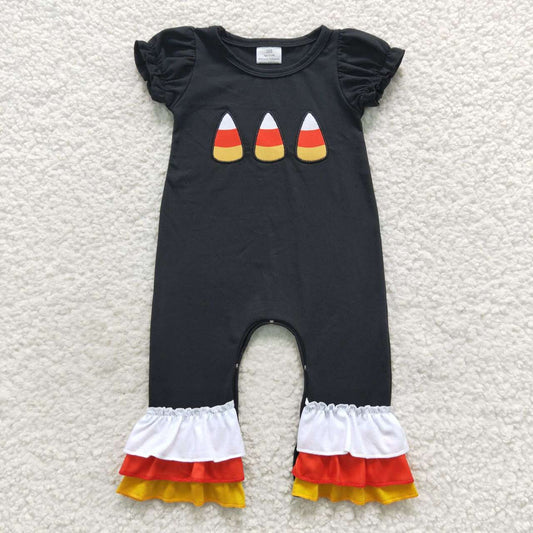 SR0401 Halloween Colorful Sugar Black Short Sleeves Girls Romper