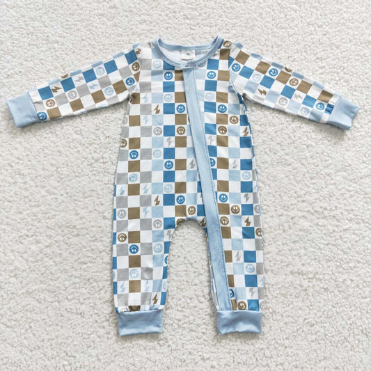 LR0313 Smile Blue Cell Long Sleeves kids Romper