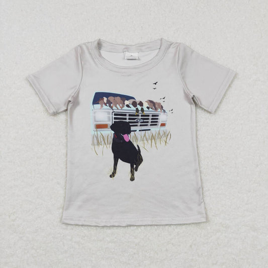 BT0423 Hunting dog mallard white short sleeve boys t-shirt