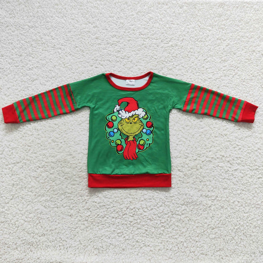 BT0245 Christmas green face long sleeve boys top