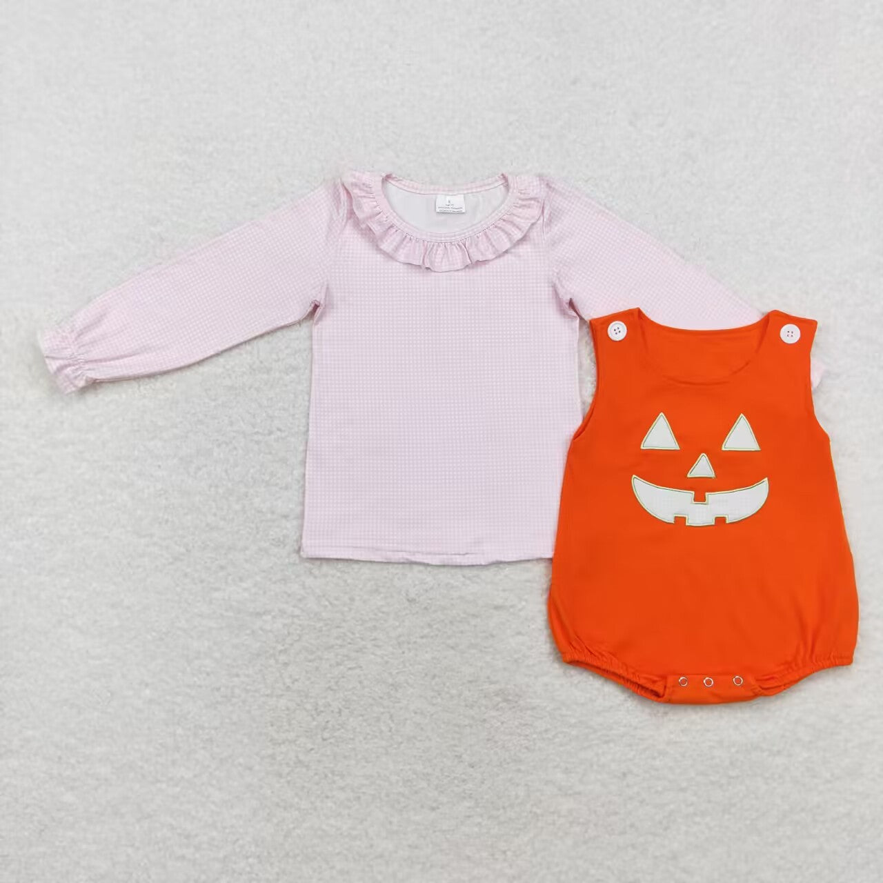 LR1703 embroidery Halloween pink long sleeve pumpkin 2pcs girls romper