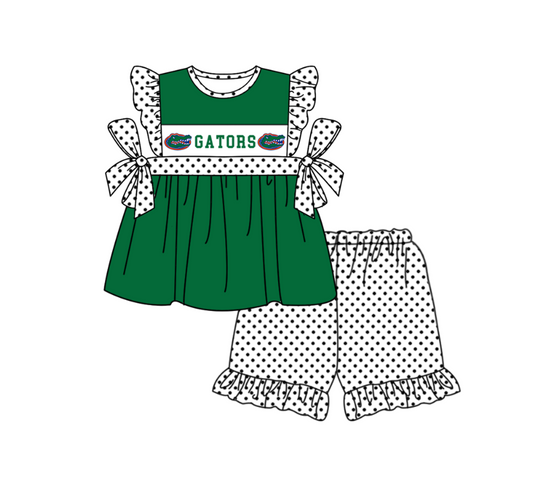 Custom Moq 3 Football Team Gators Green Short Sleeve Shorts Boys Set