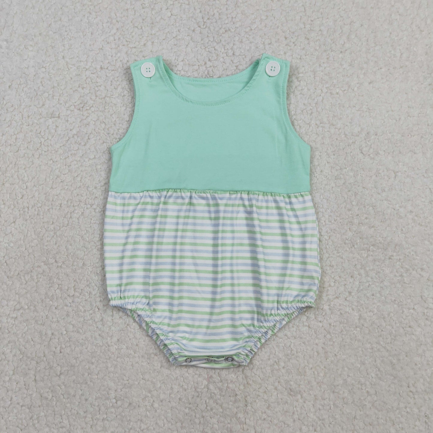 SR3894 Green Striped Sleeveless Boys Romper