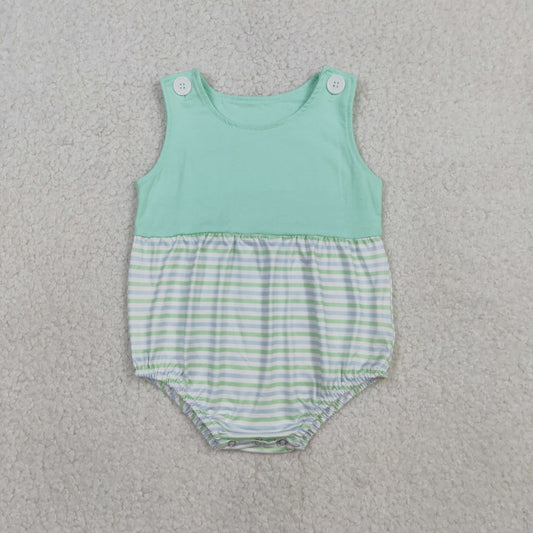 SR3894 Green Striped Sleeveless Boys Romper