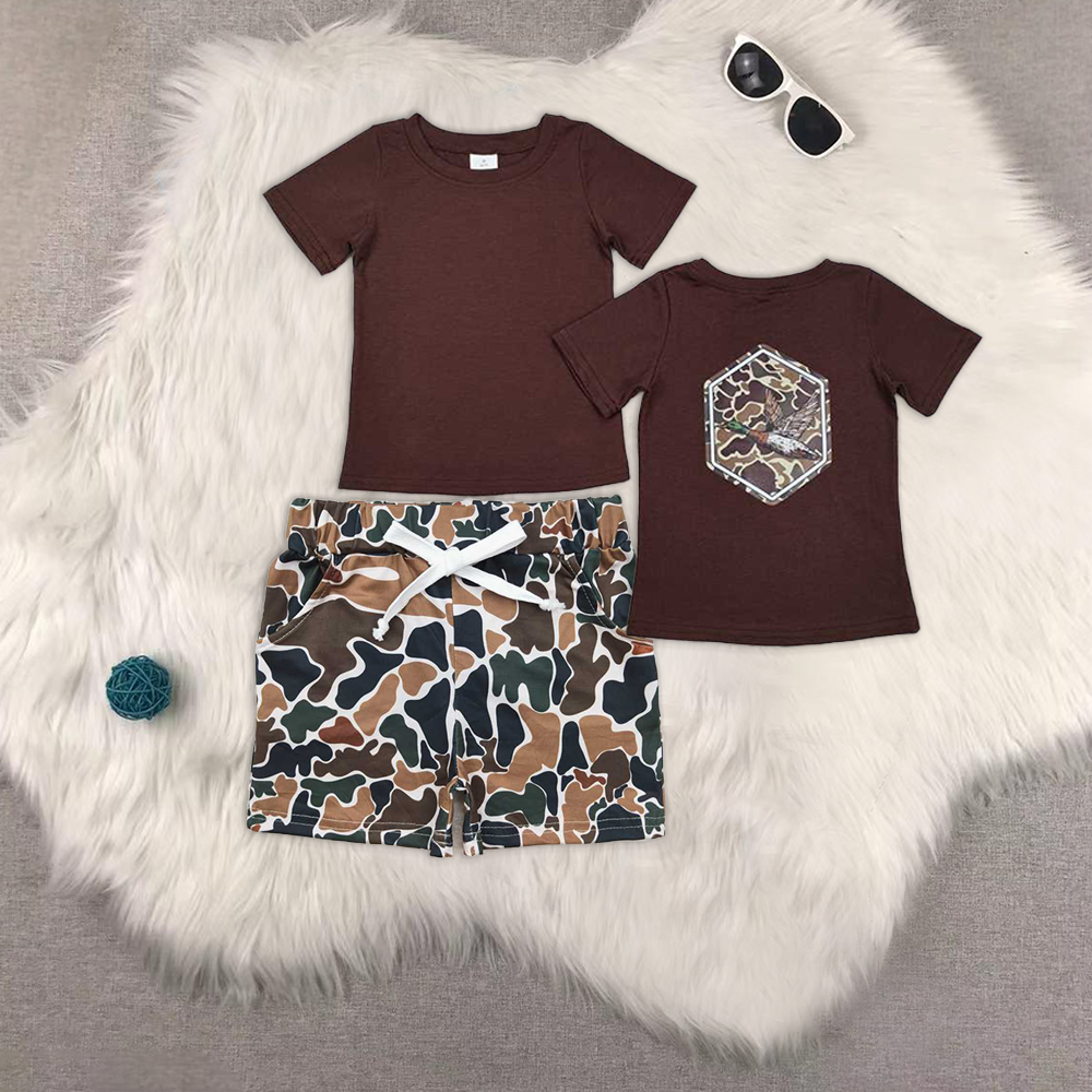 hunting camo mallard duck brown short sleeve brown camo shorts boys set