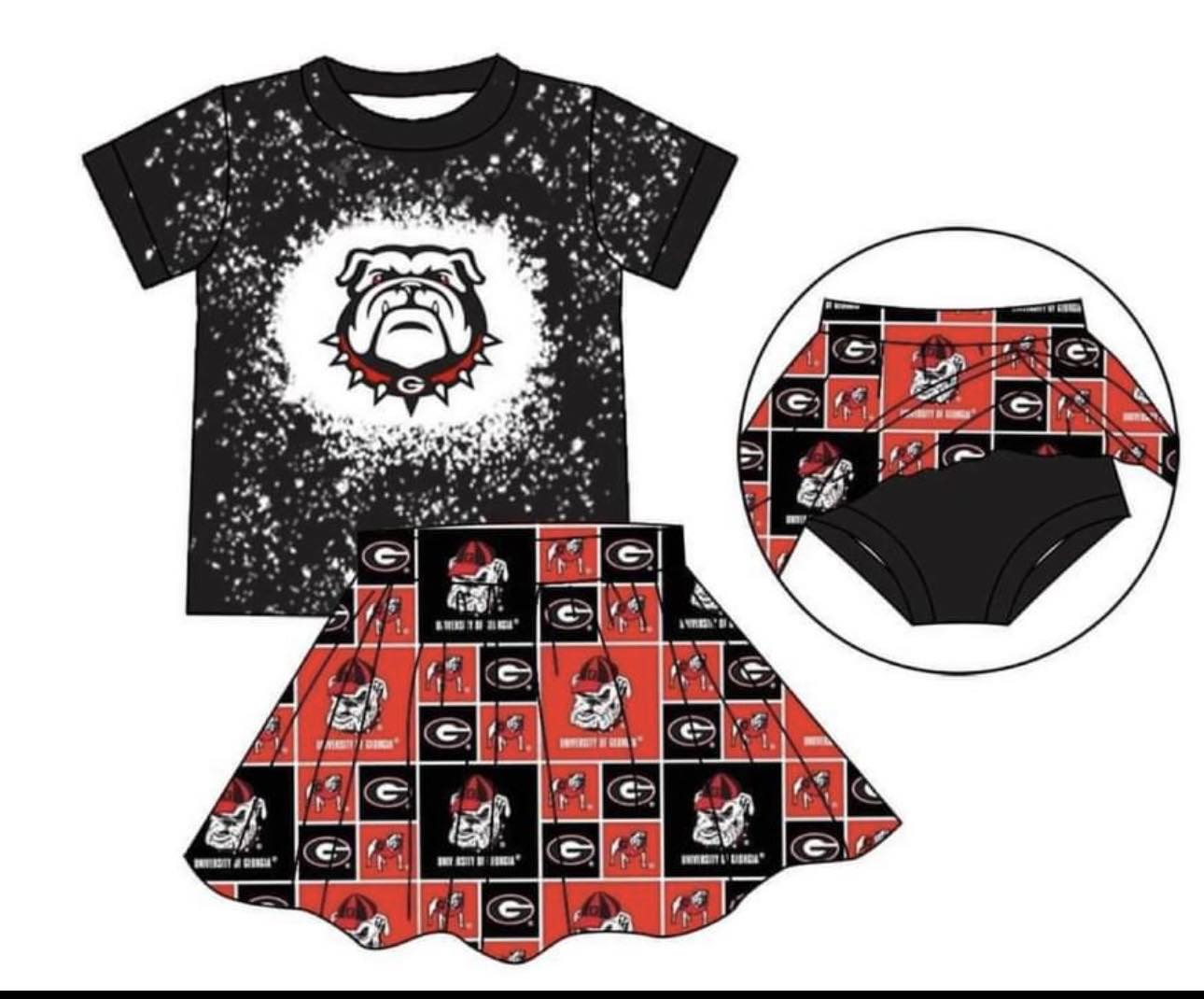 custom style georgia bulldogs black short sleeve short skirts girls set moq 3