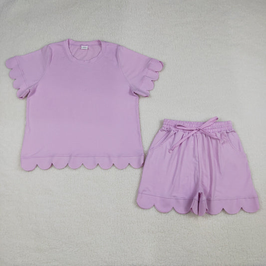 GSSO3201 Purple Scallop Short Sleeve Shorts Adult Women Pajamas