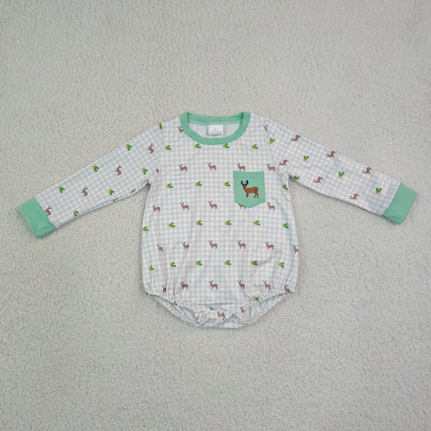LR3003 Hunting Deer Checkered Long Sleeve Boys Romper