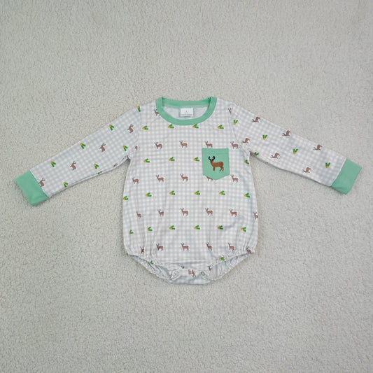 LR3003 Hunting Deer Checkered Long Sleeve Boys Romper