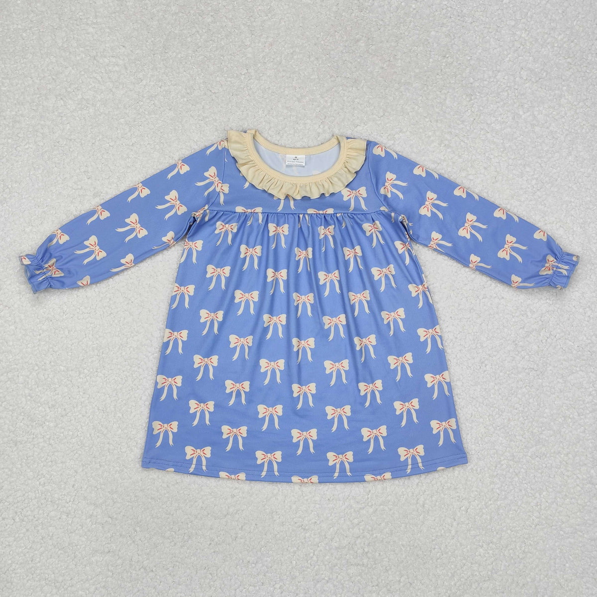GLD0897 cute bows blue ruffles long sleeve girls dress