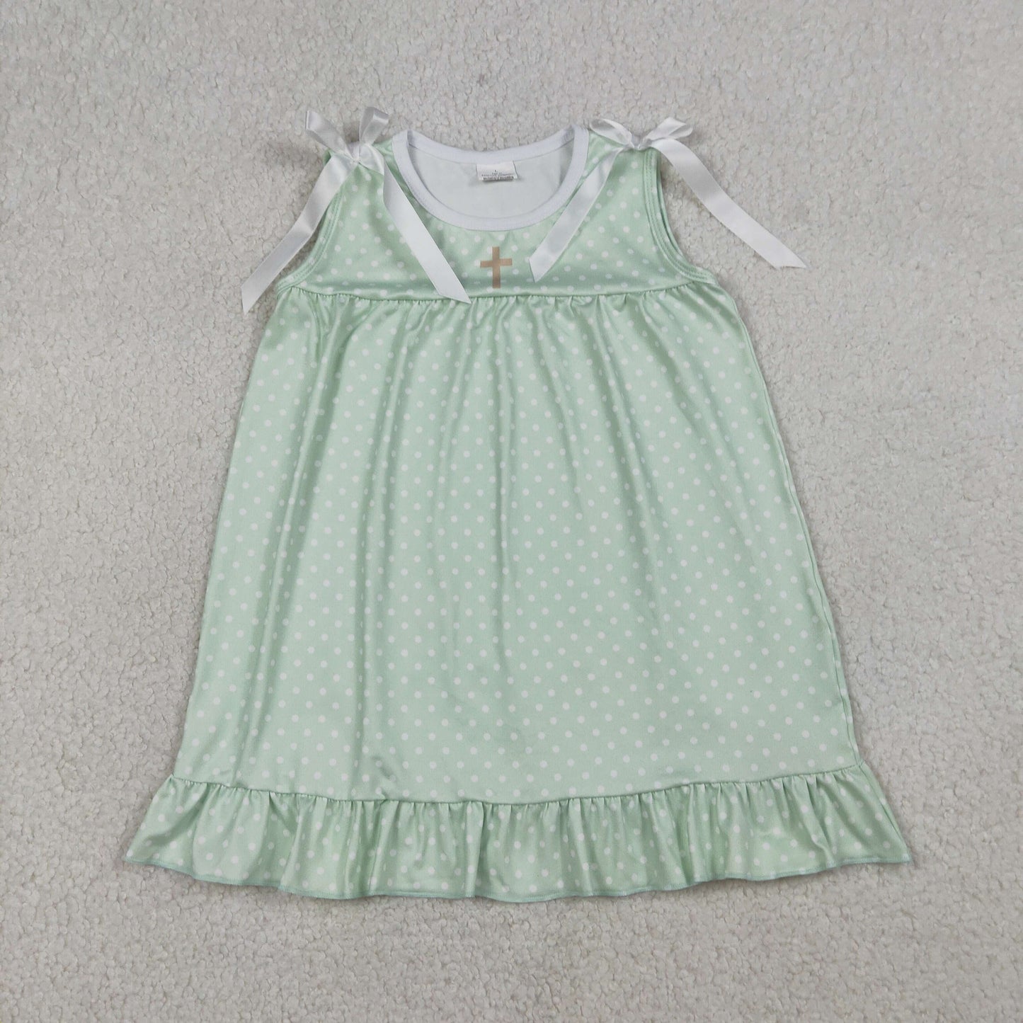 GSD2860 Easter cross green bows sleeveless girls dress