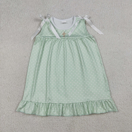 GSD2860 Easter cross green bows sleeveless girls dress