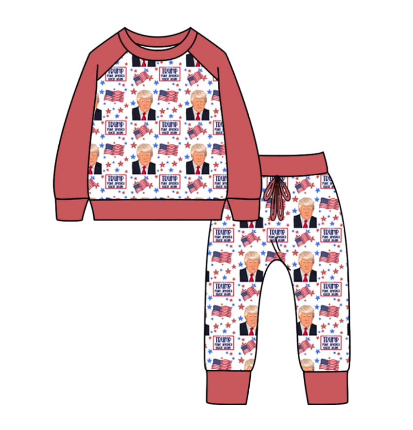 custom Trump flag red long sleeve pants boys set