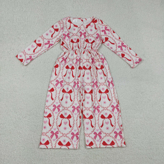 LR2713 Valentine's Day heart bows pink long sleeve girls jumpsuits