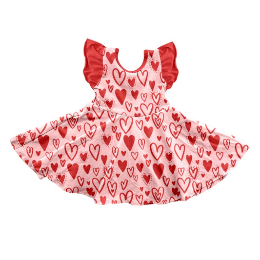 preorder GSD0625 Valentine's Day heart red flutter sleeve girls dress