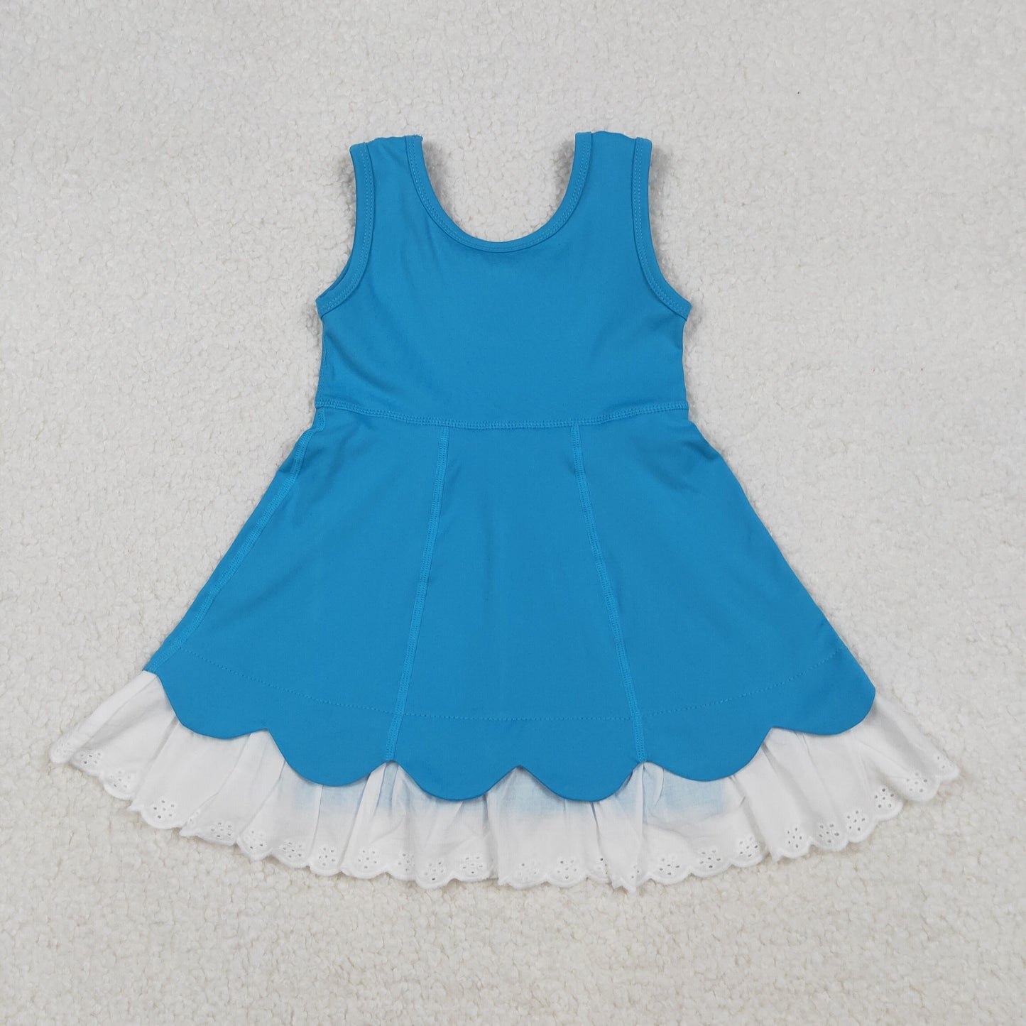 GSD2680 yoga blue sleeveless girls dress with lace