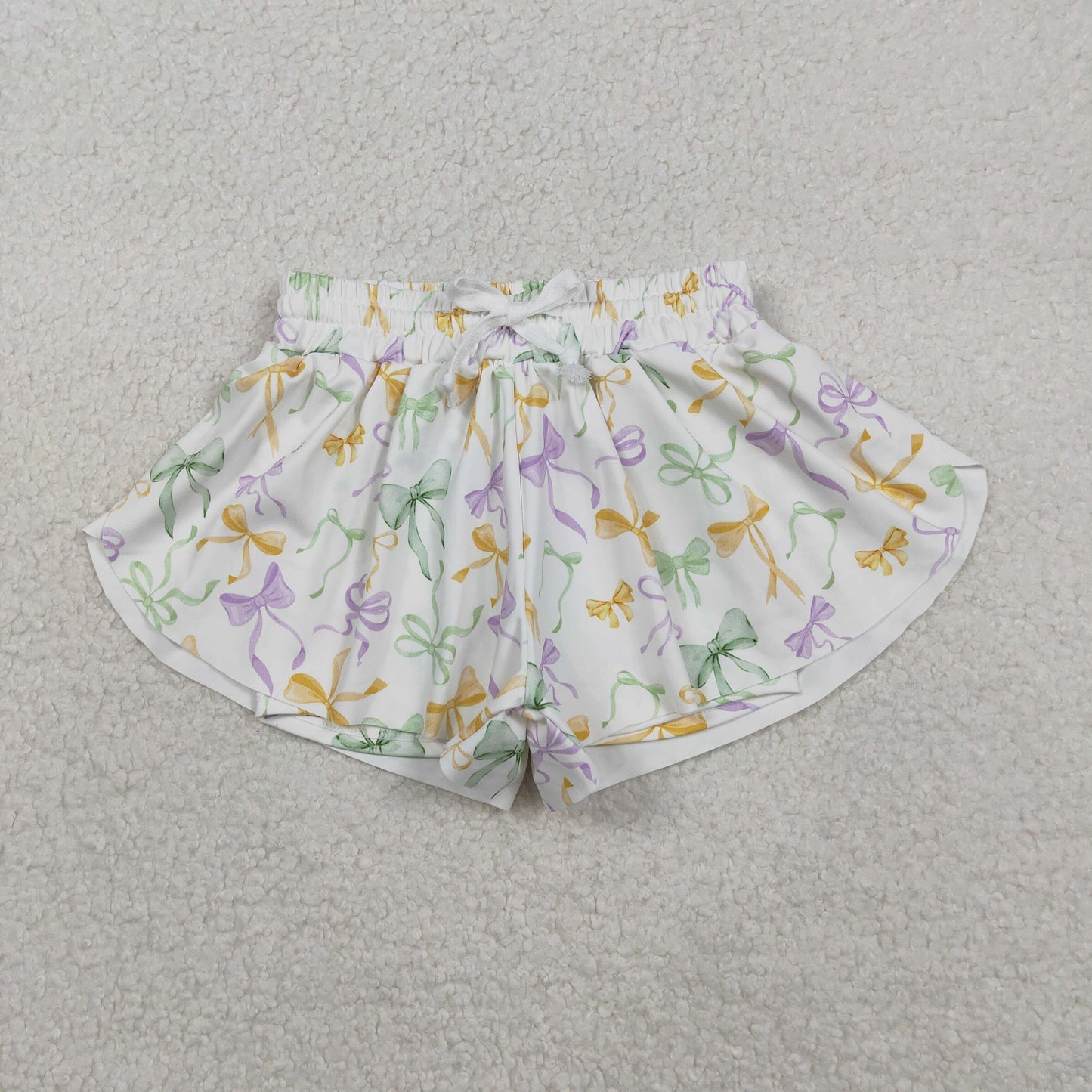 SS0682 yoga Mardi Gras purple yellow green bows girls shorts
