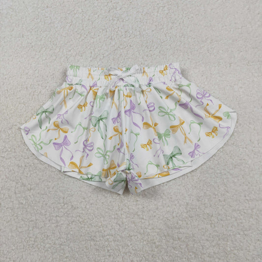 SS0682 yoga Mardi Gras purple yellow green bows girls shorts