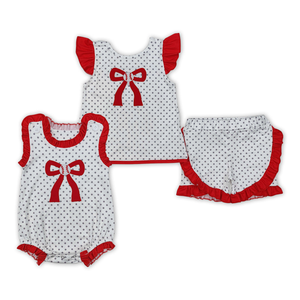 Embroidery Baseball Red Bow Dot RTS Sibling Clothes