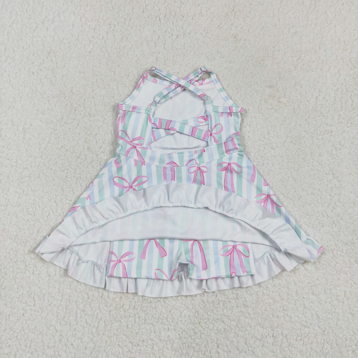 GSD2297 yoga pink bows blue striped dress with shorts girls dress