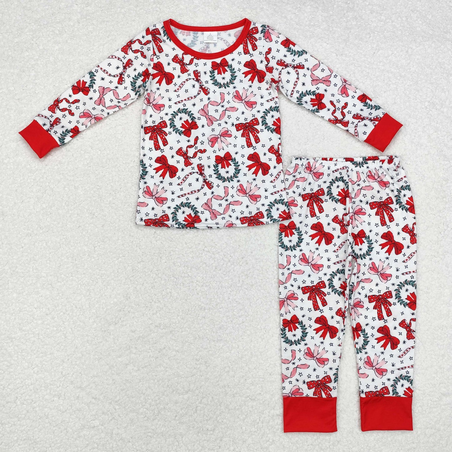 bamboo GLP1879 Christmas red bows cane candy long sleeve pants girls pajamas