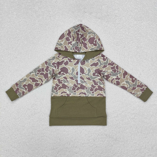 BT0913 light green camo pocket hoodie zipper long sleeve boys pullover