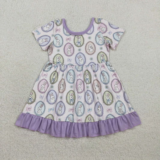 GSD2863 Easter bunny rabbit colorful bows short sleeve girls dress