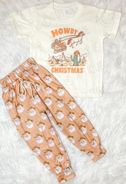 preorder GSPO0888 Howdy Western Christmas Santa short sleeve pants kids set