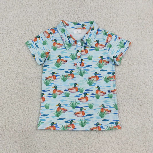 BT1381 hunting mallard duck blue short sleeve boys top