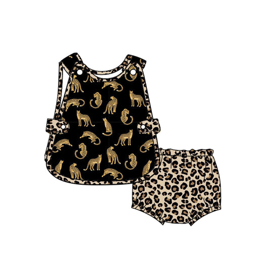 Custom Leopard black sleeveless leopard print boys bummies set moq3