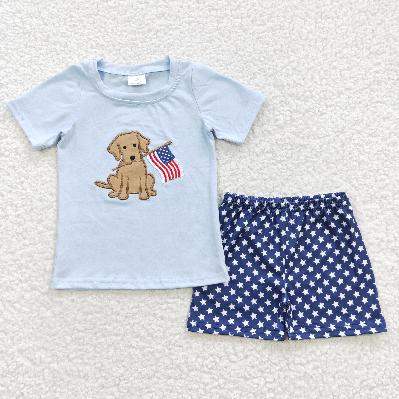 July 4th embroidery flag dog RTS sibling clothes