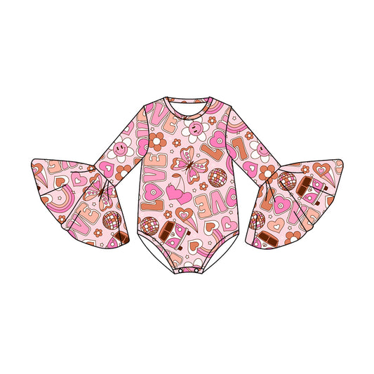 preorder LR0862 Valentine's Day Love Heart Butterfly Pink Long Sleeve Girls Romper