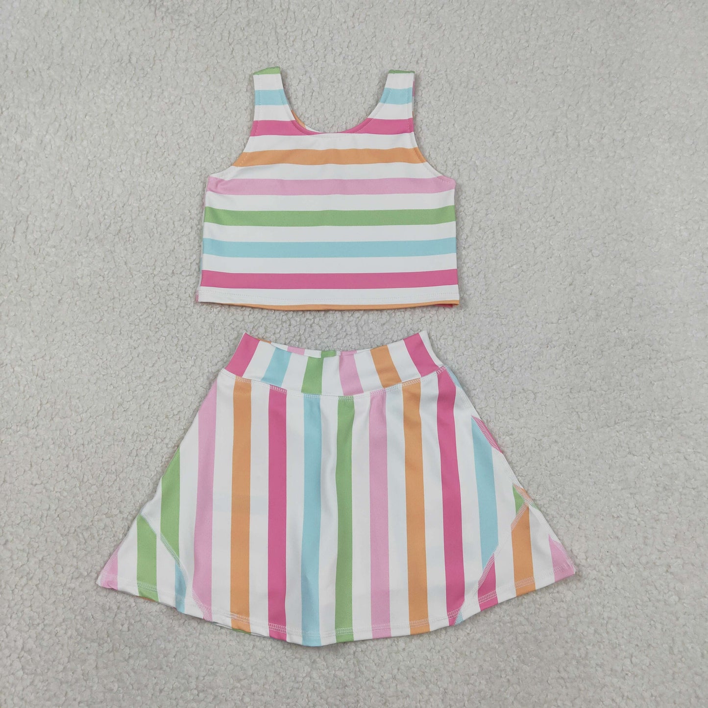 GSD2348 rainbows striped sleeveless skirt with shorts girls set