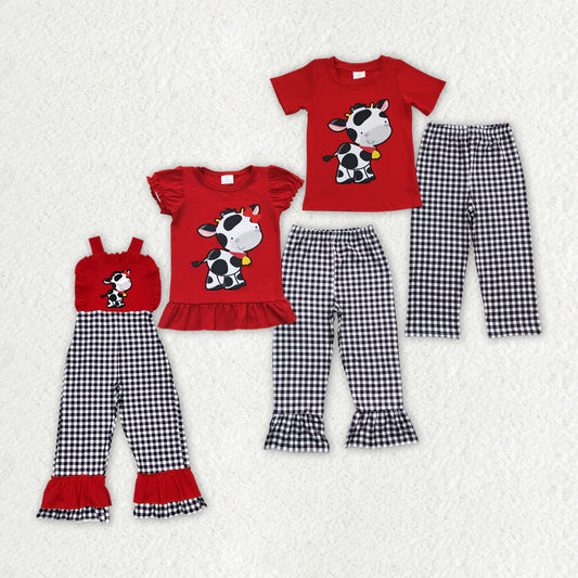 embroidery cute cow sibling clothes