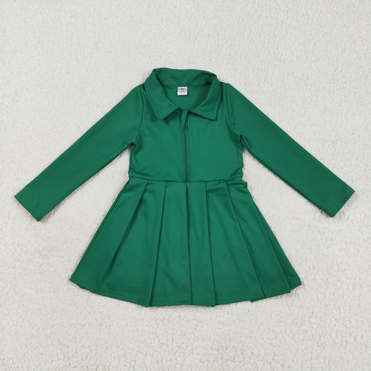 GLD1148 yoga solid color green zipper long sleeve girls dress