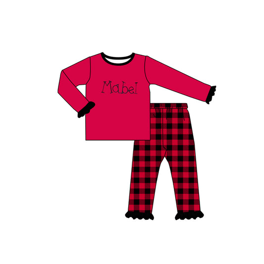 custom Red long sleeve black checkered pants girls pajamas