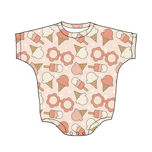 Custom ice glasses pink short sleeve girls romper