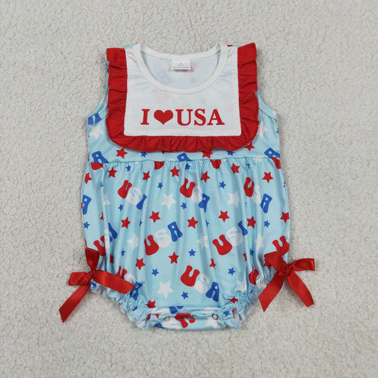 SR4154 July 4th I Love USA Girls Romper