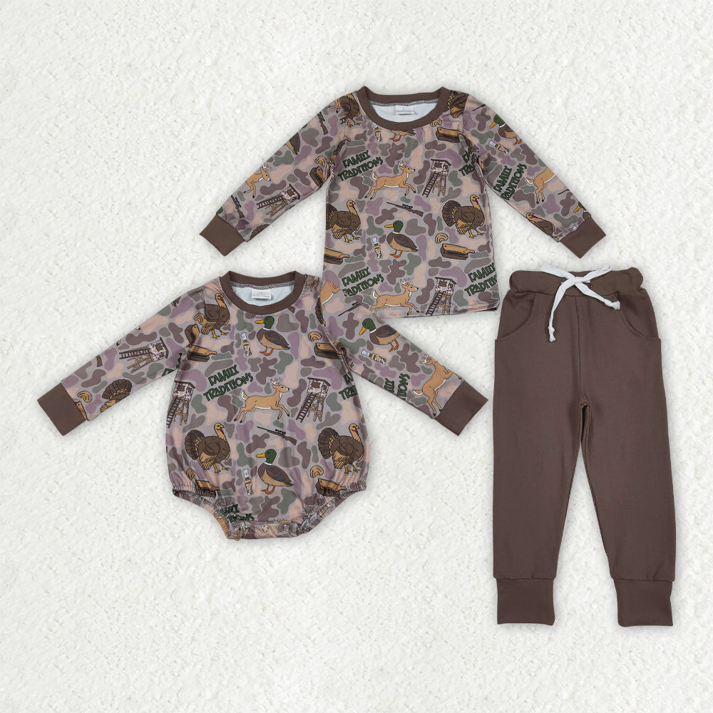 hunting camo duck call romper/set RTS Sibling Clothes