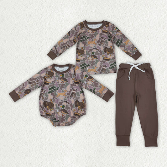hunting camo duck call romper/set RTS Sibling Clothes