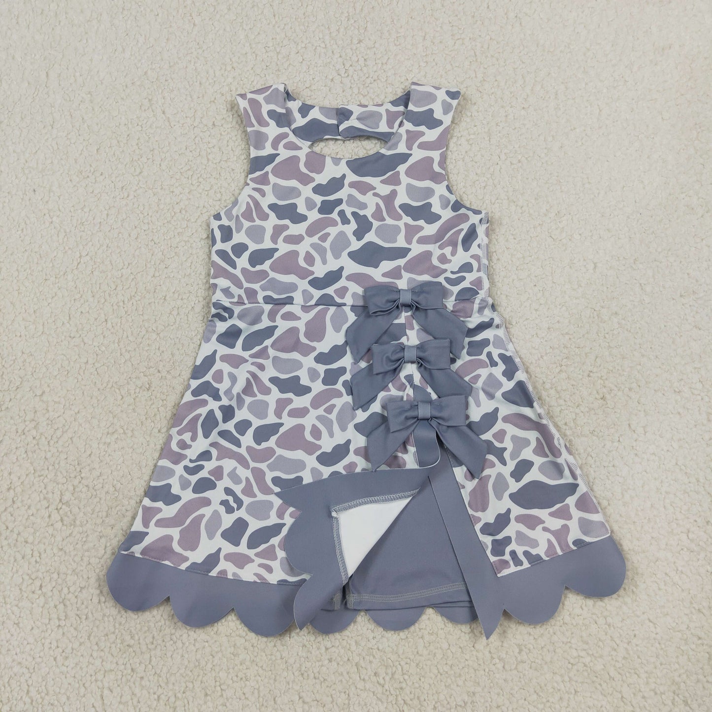 GSD4226 Yoga Camo Bows Skorts Sleeveless Girls Set